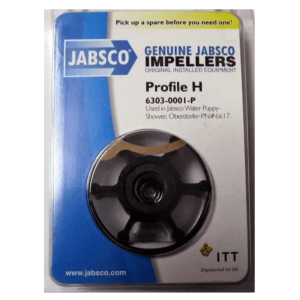 Jabsco Impeller: 6 Blade, Drive 4, Shaft 8mm, 51mm Dia, 22mm Deep